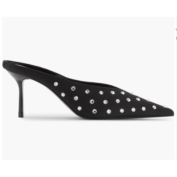 MANGO BLACK CRYSTAL RHINESTONE POINTED TOE MULE PUMPS HIGH HEELS SHOES 37 6.5 - Picture 3 of 7